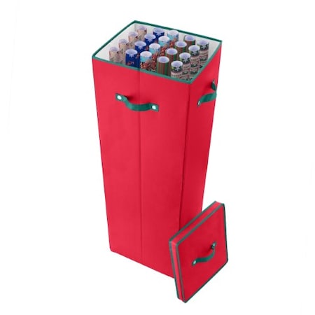 Hastings Home Wrapping Paper Storage Box Holds 20 Rolls of 40" Gift Wrap, Upright, Lid, Dividers and Handles, Red 517510BLJ